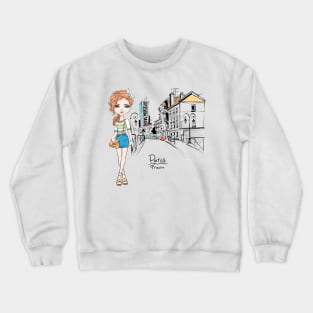 Vector fashion girl in summer clothes in Paris Crewneck Sweatshirt